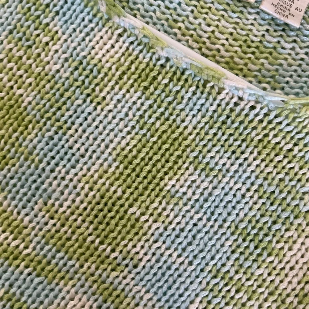RD Style Colorful Open Knit Crewneck Sweater green/blue/white Medium